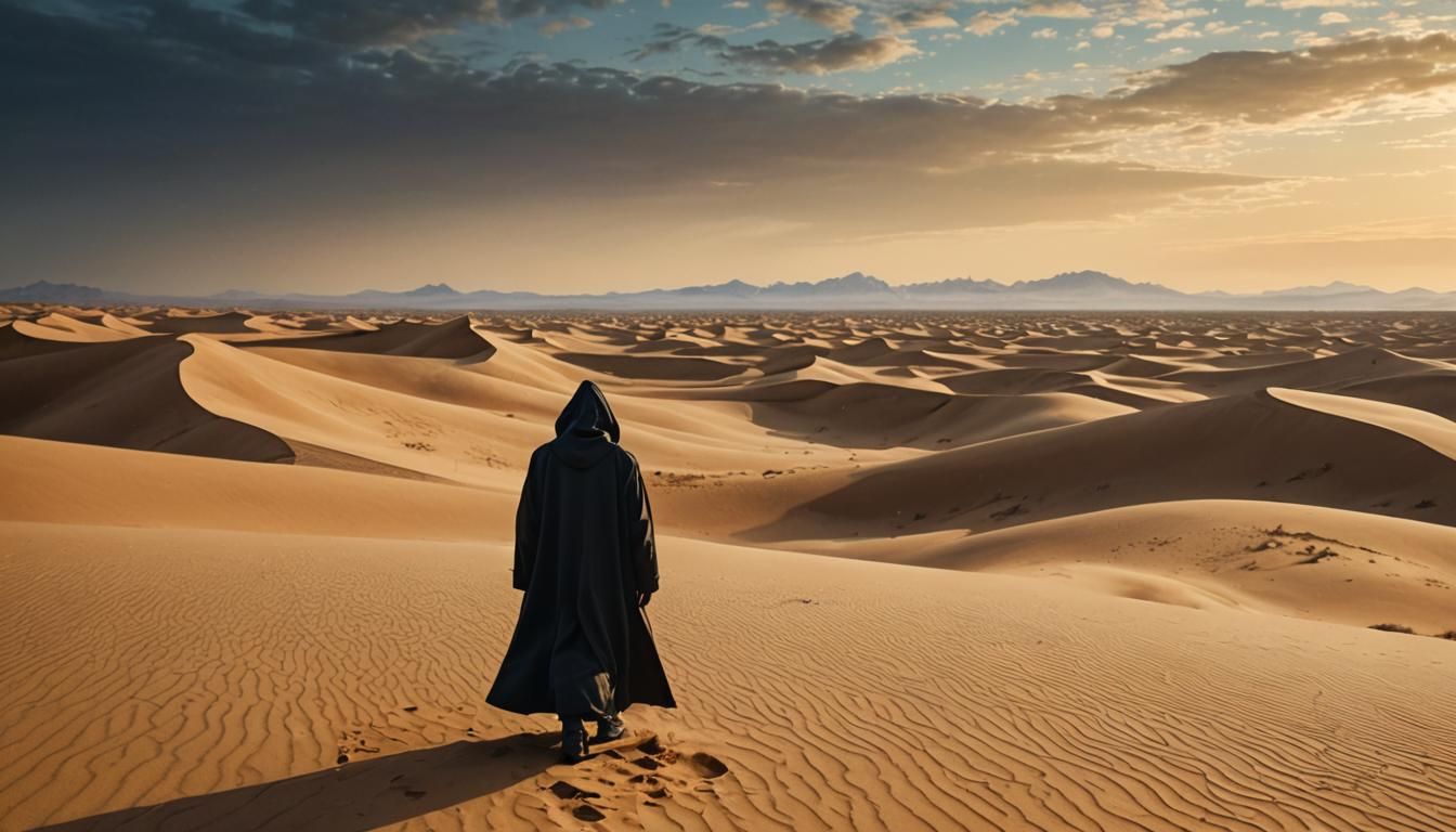 Surreal Desert Wanderer in Dreamlike Colors