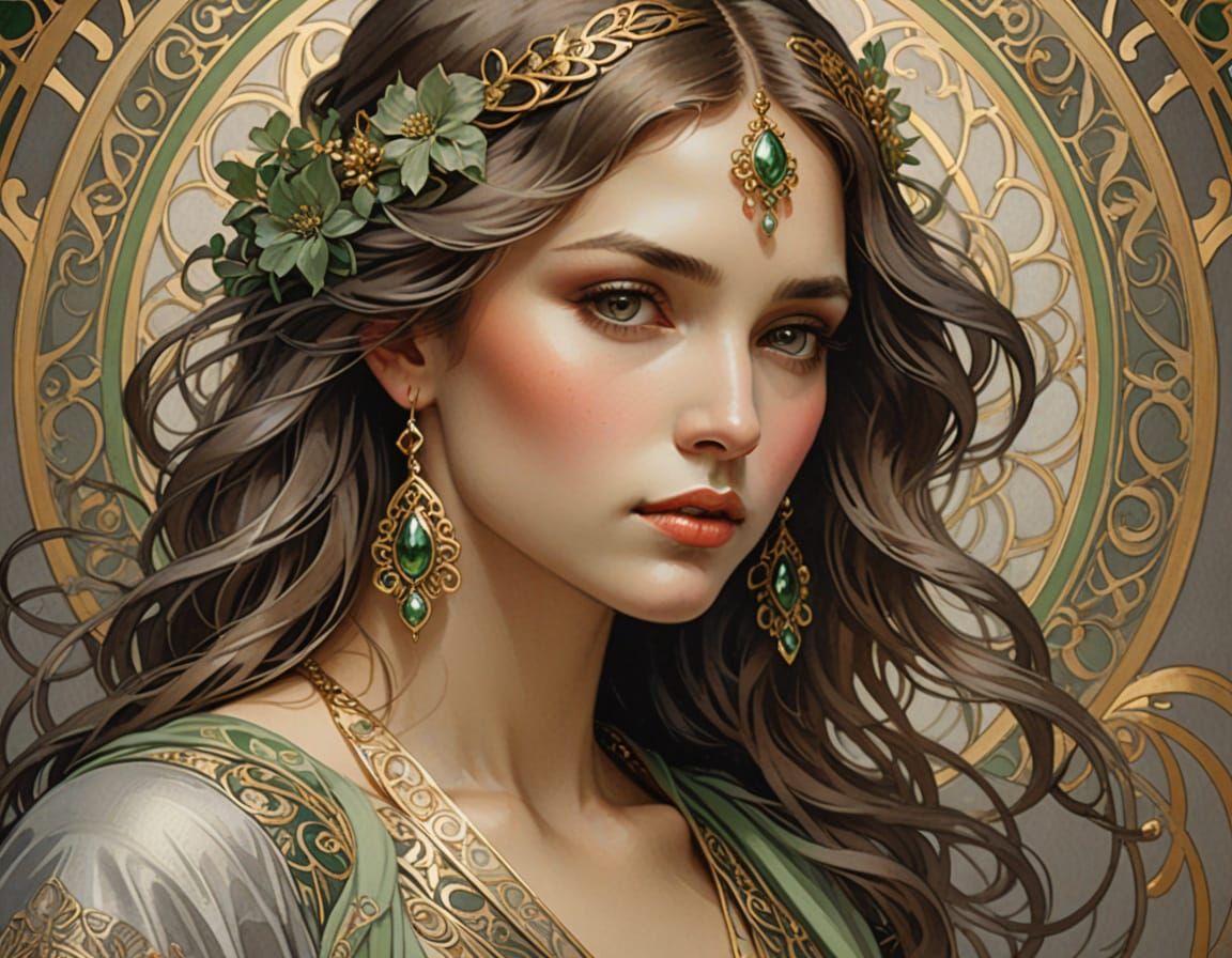 Elegant Art Nouveau Portrait in Watercolor