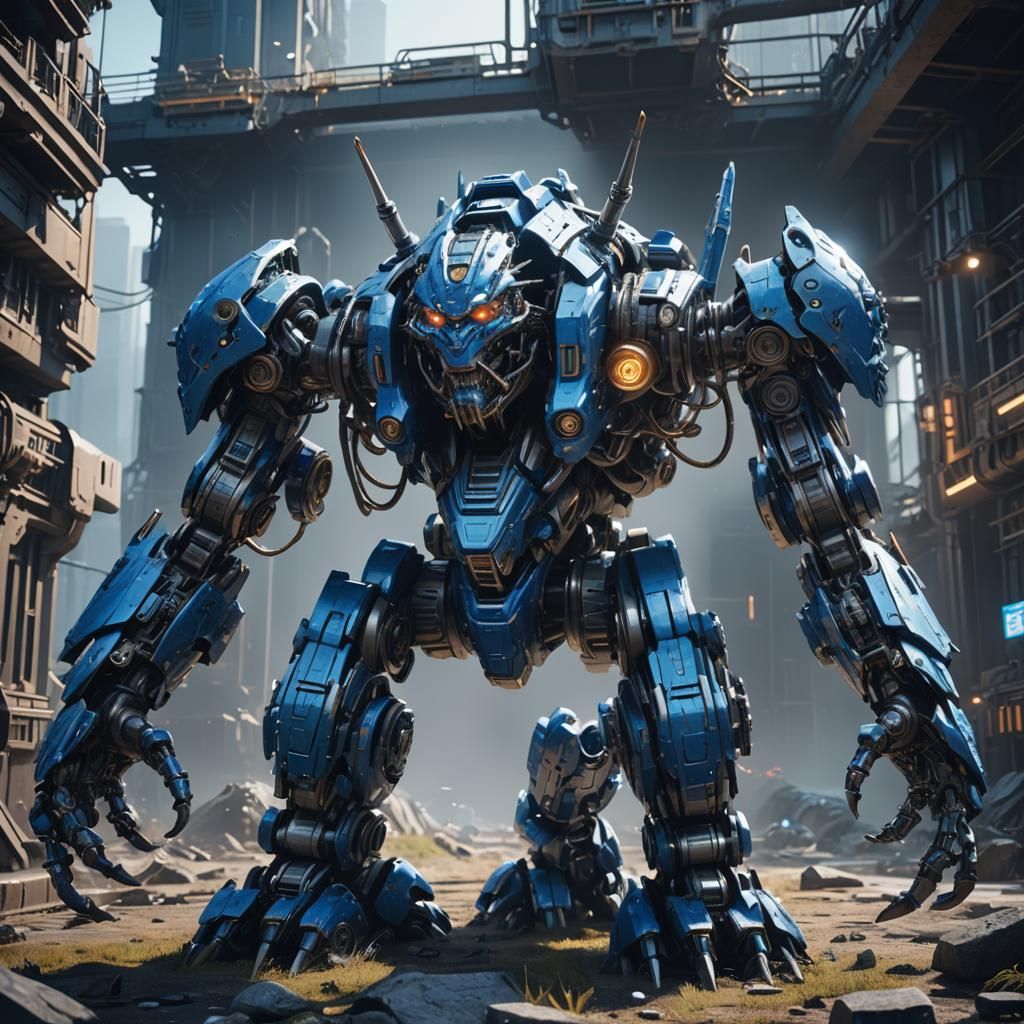 Futuristic Blue Robot Monster in Sci-Fi Style