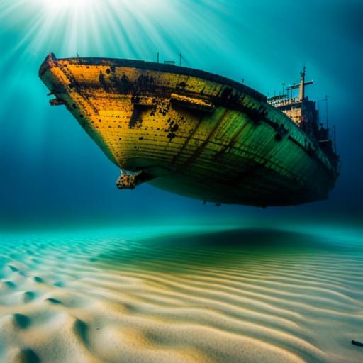 Underwater Shipwreck in Eerie Atmosphere