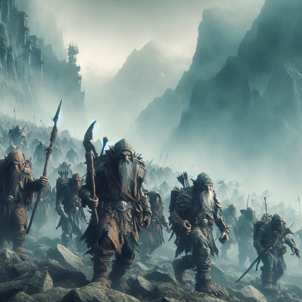 Dwarves Marching Into The Misty Mountains to Combat the Goblins.
