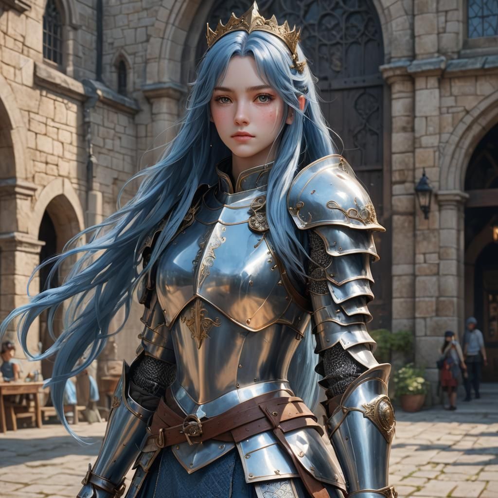 Hyperrealistic Female Knight in Anime Style