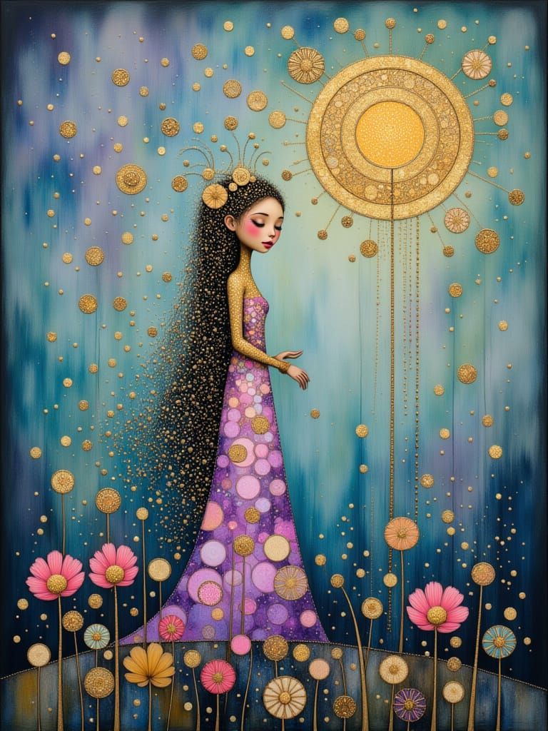 Enchanted Dreamscapes: Whimsical Fantasy Girl in a Floral La...