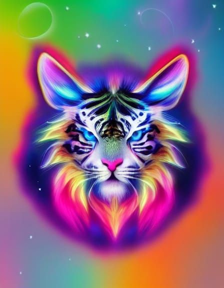 Adorable Kawaii Tiger in Cosmic Fire and Sparkles