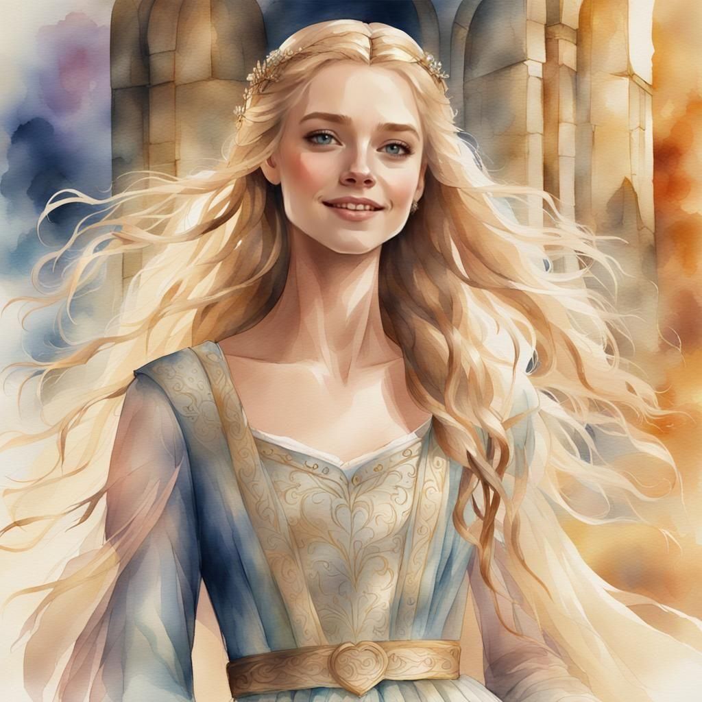 Medieval Princess Portrait in Watercolor Style