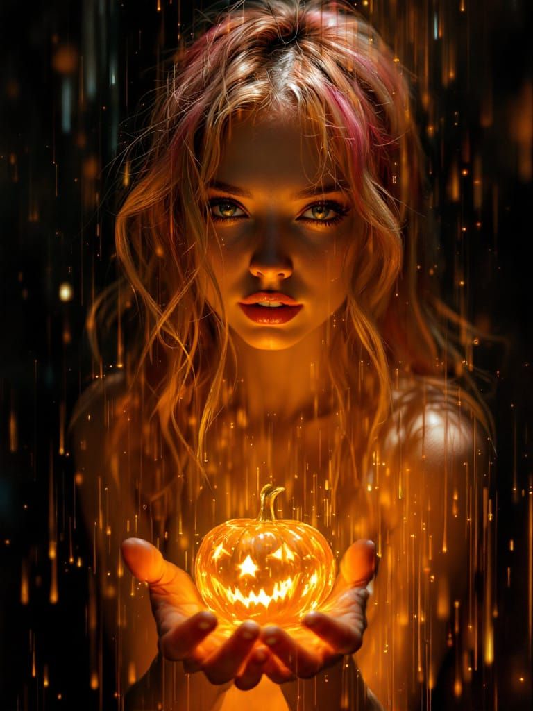 Halloween Pin-Up Woman with Luminous Distortion