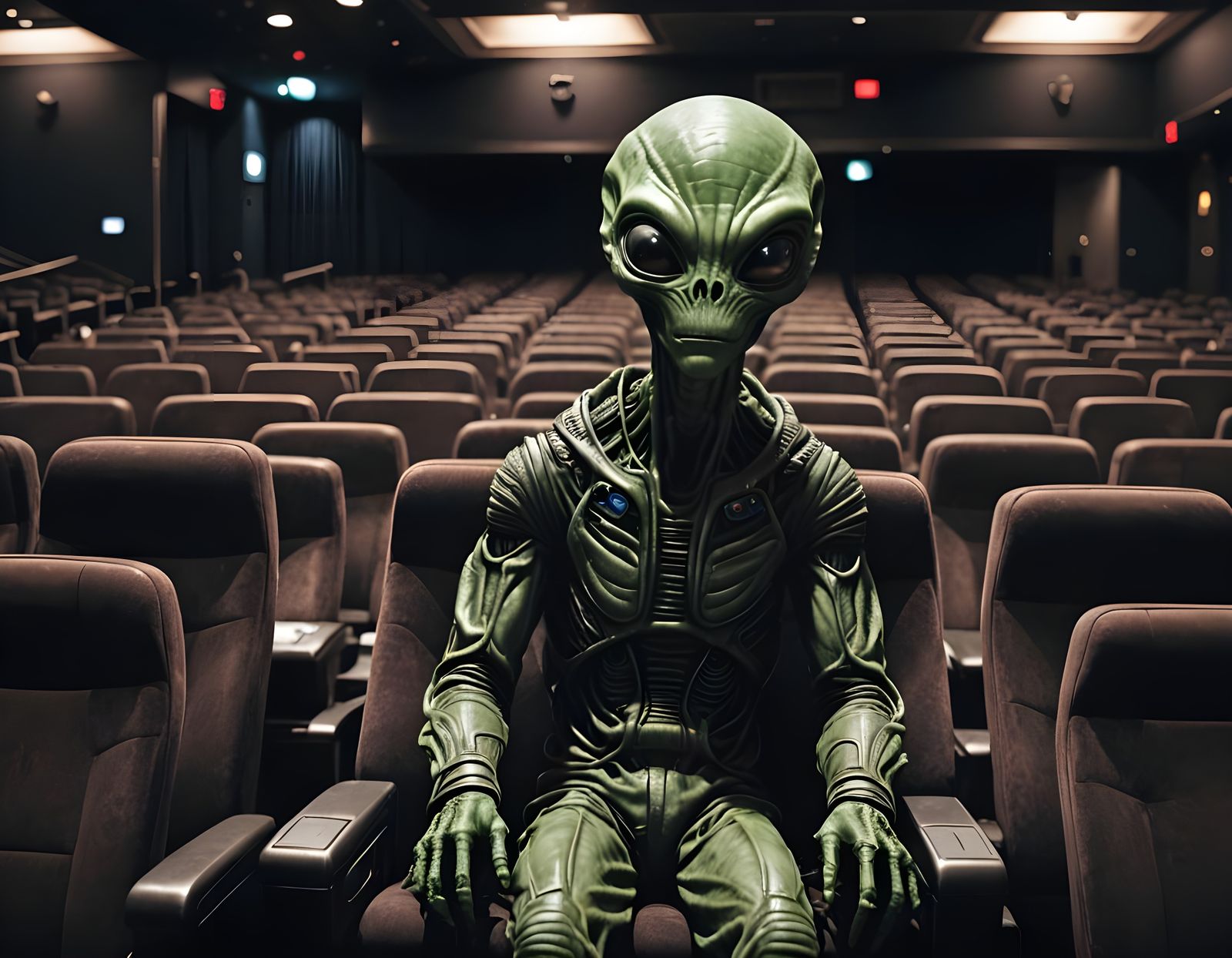 Alien Stargazer in a Cinematic Setting