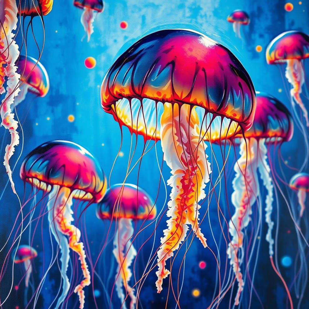 Vibrant Jellyfish Family Under Glowing Light