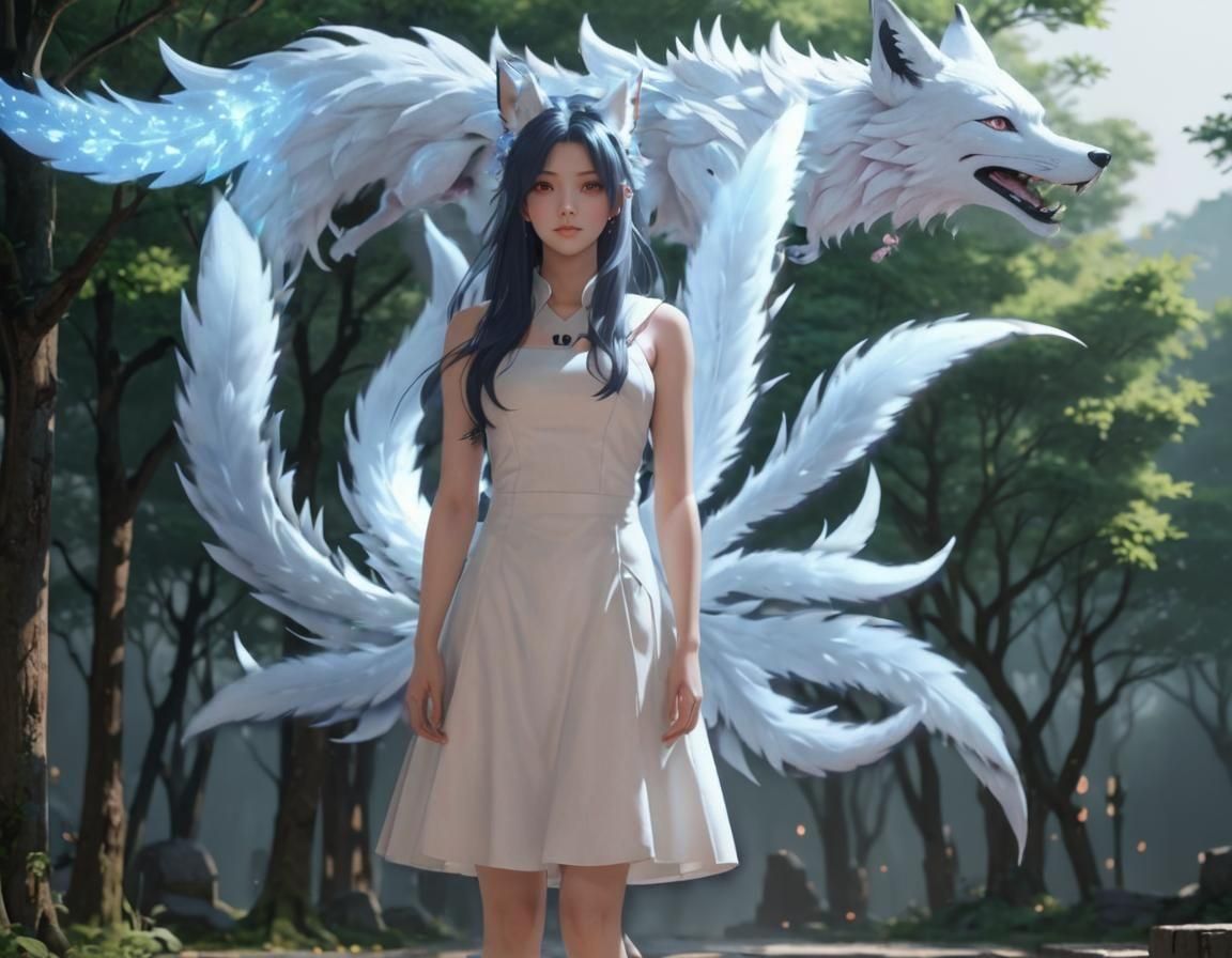 Anime Girl with Fox Ears in 3D