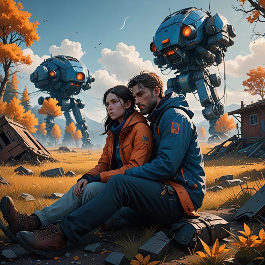 Intimate Couple Embracing in Serene Fantasy Art Style