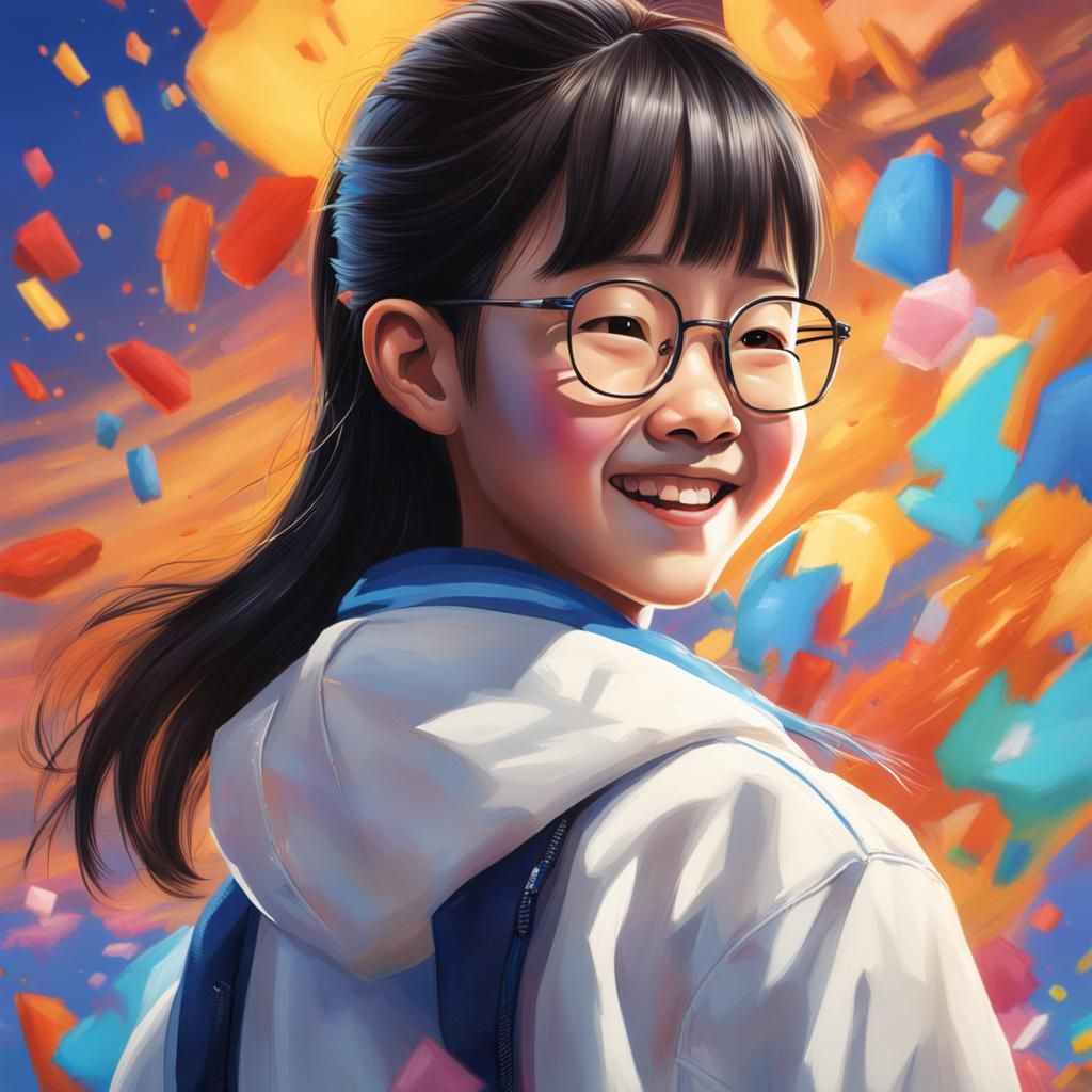 Smiling Chinese Girl Portrait in Hyperrealistic Style
