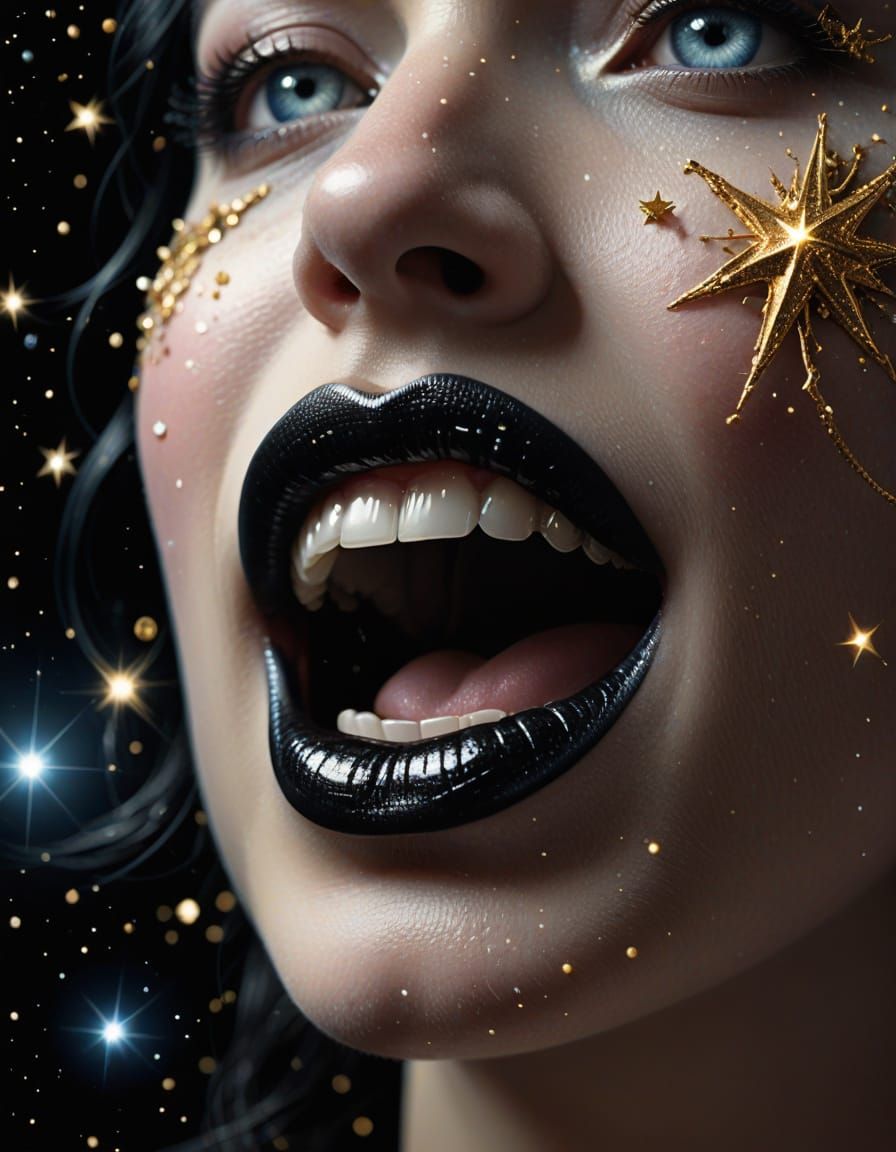 Cosmic Velvet Kiss with Shimmering Stars and Celestial Symbo...