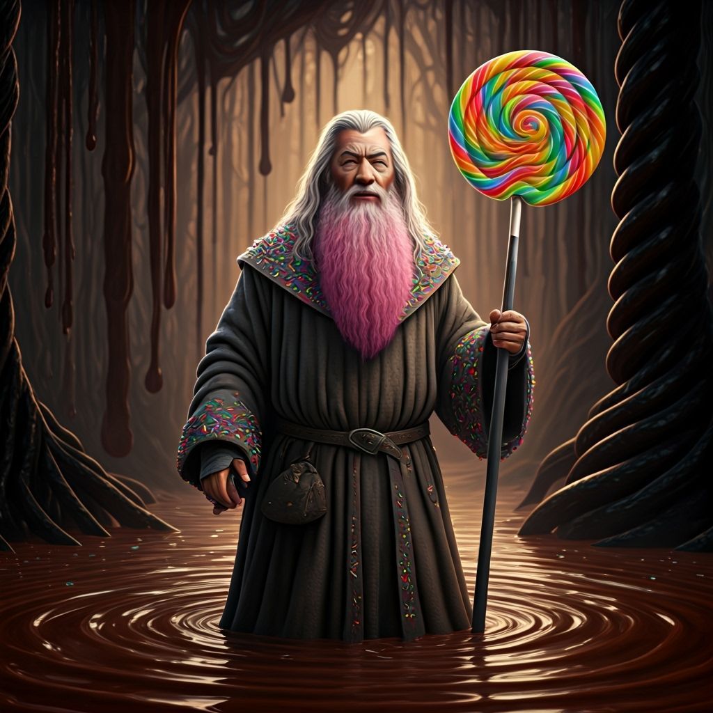 Gandalf with Cotton Candy Beard and Lollipop Staff