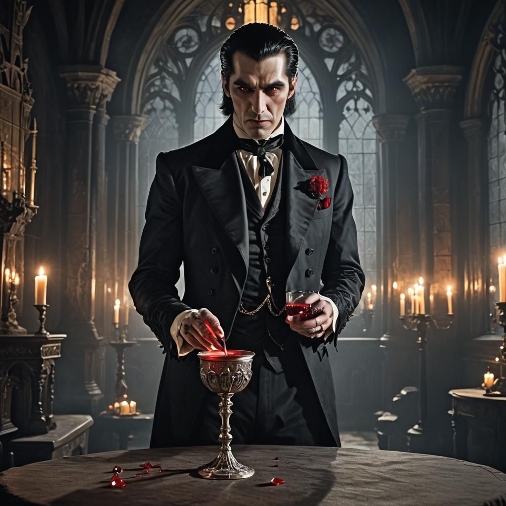Gothic Realism: Dracula in Candle-Lit Castle Chamber