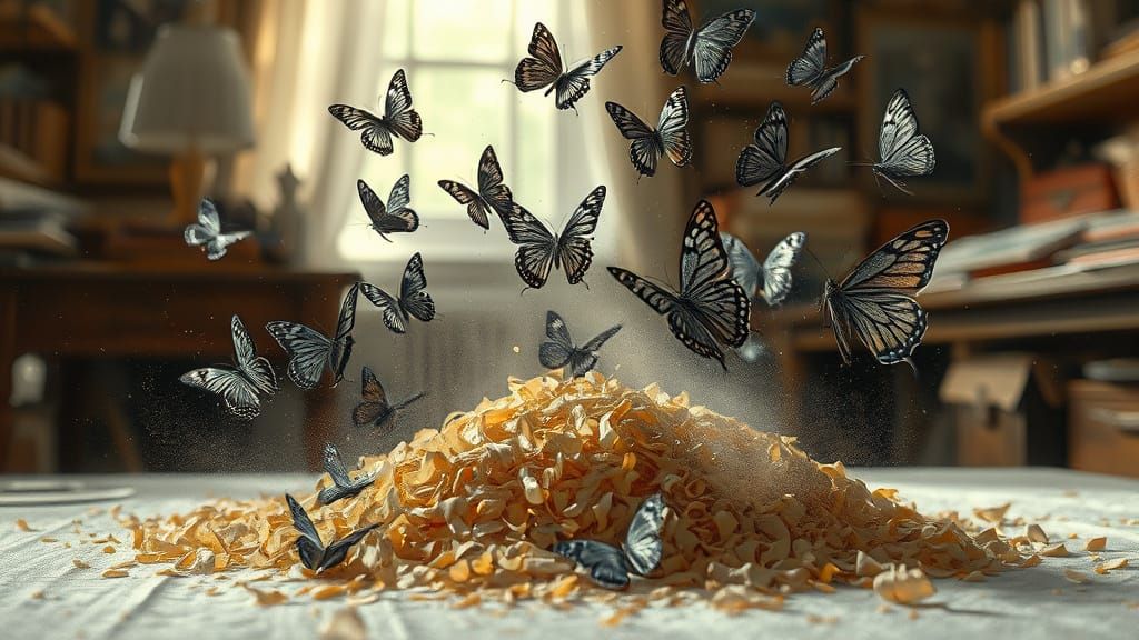 Butterflies Emerge From Pencil Shavings in Vintage Studio