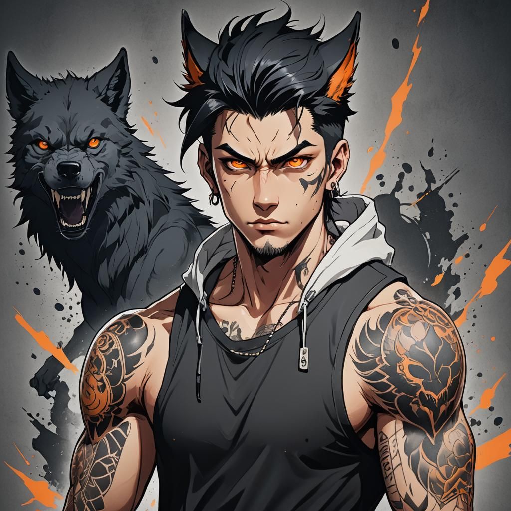 Anime Street Punk with Wolf Ears in Cel-Shaded Style