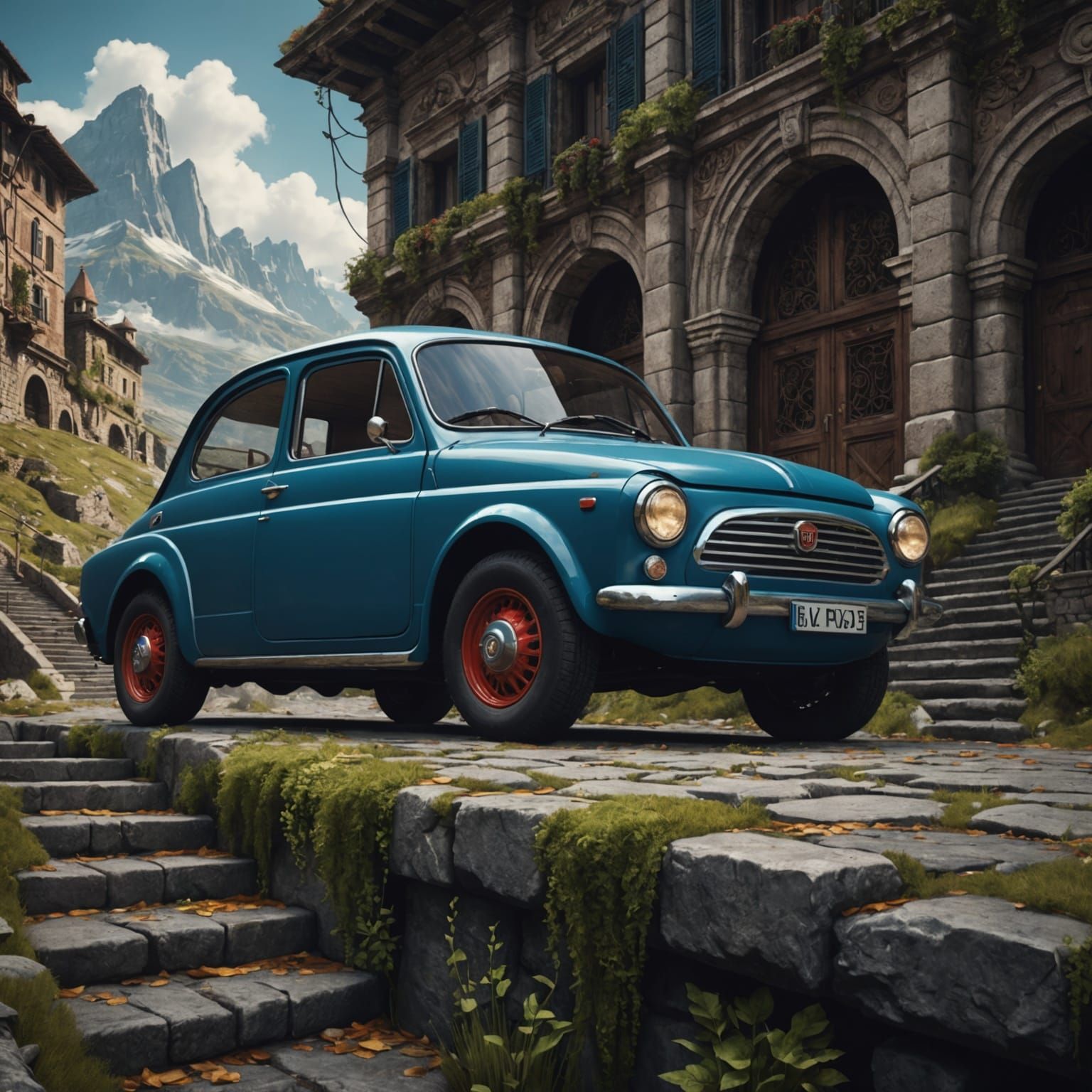 Fiat Mille with Ladder: Detailed Matte Painting