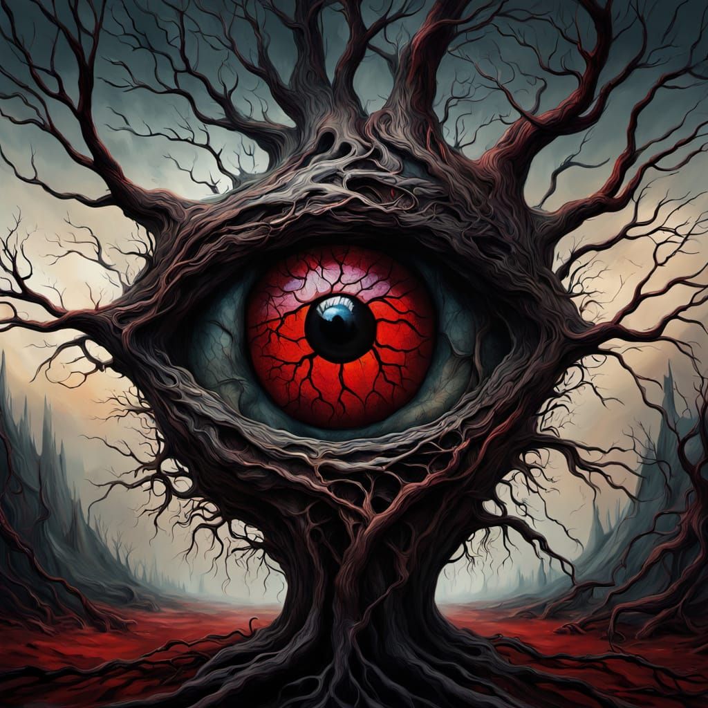 Giant Disembodied Eye in a Haunting, Surreal Landscape
