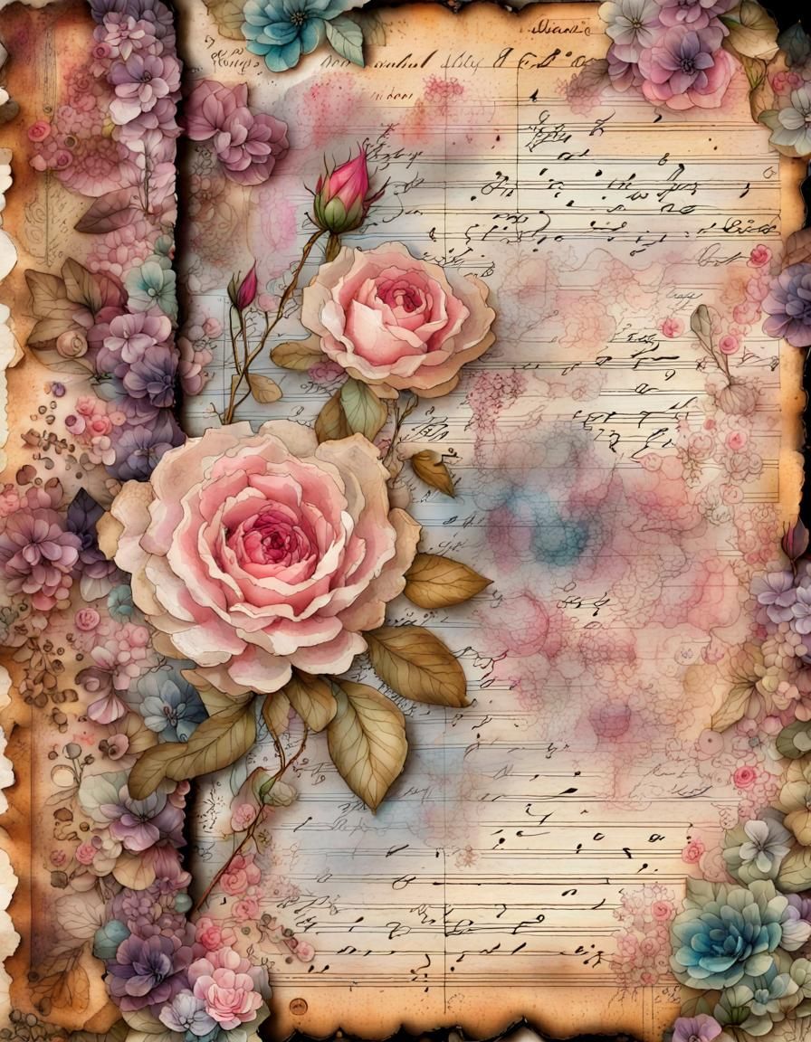 Vintage Floral Journal Page in Shabby Chic Style