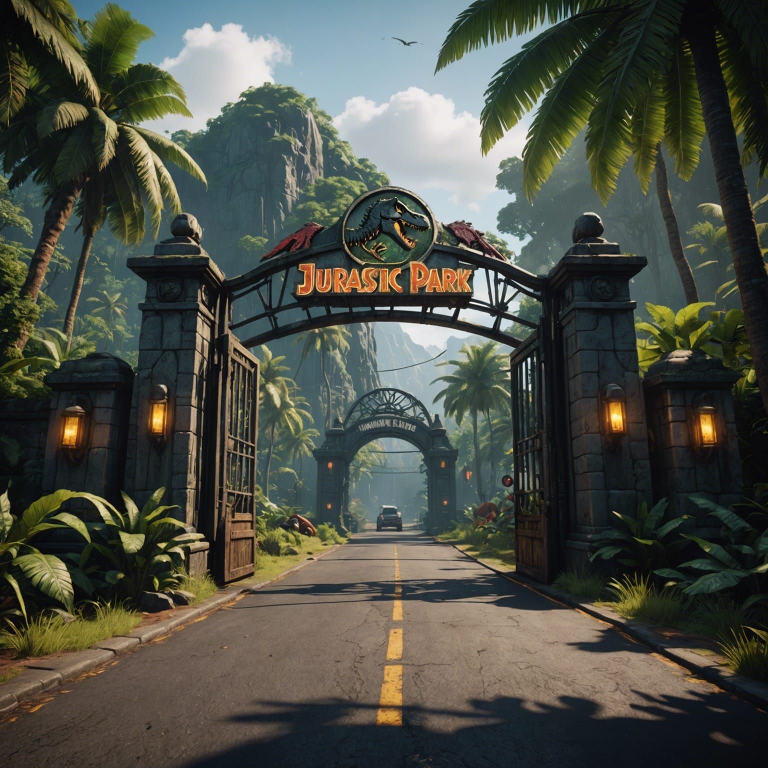 Epic Jurassic Park Gates in 3D Game Style