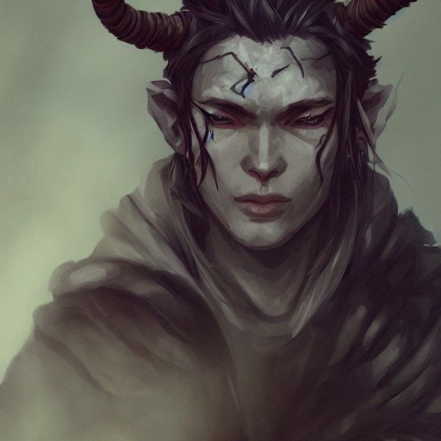 Tiefling Skald Portrait in Post-Apocalyptic Sci-Fi Style