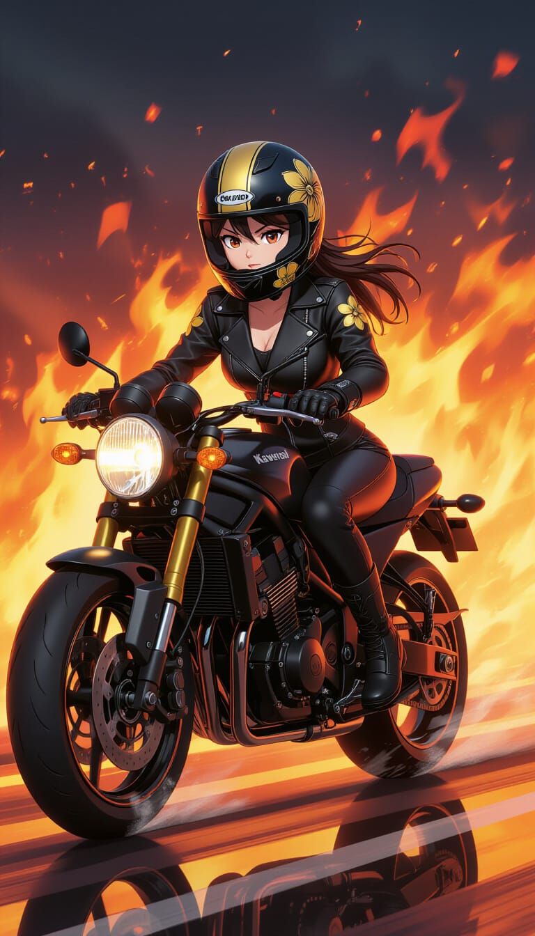 Motorcycle Rider in Studio Trigger Anime Style