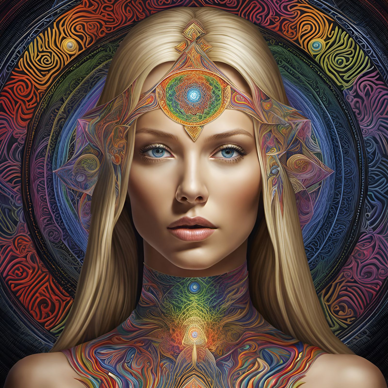 Sacred Geometry Portrait: Rainbow Eyes in Forest