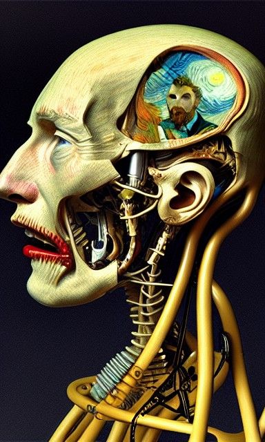 Cyberpunk Cyborg in Van Gogh Inspired Digital Art