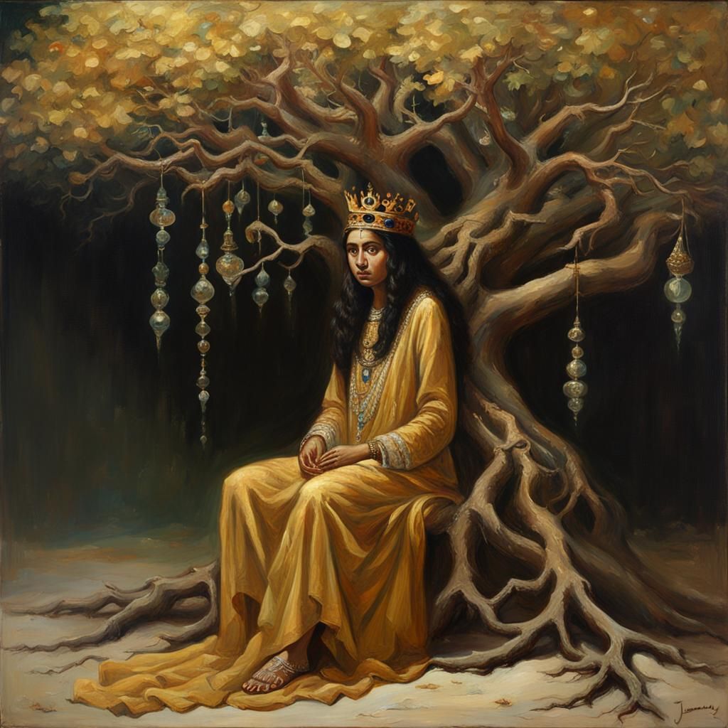 Arabic Woman with Crystal Crown in Oil Painting Style