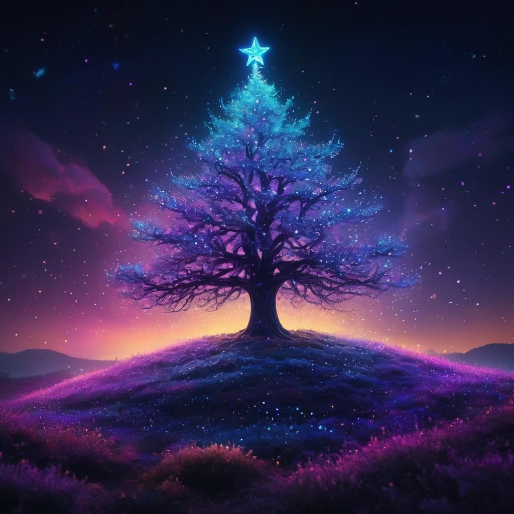 Vibrant, Futuristic Christmas Tree in Cosmic Dreamscape Styl...