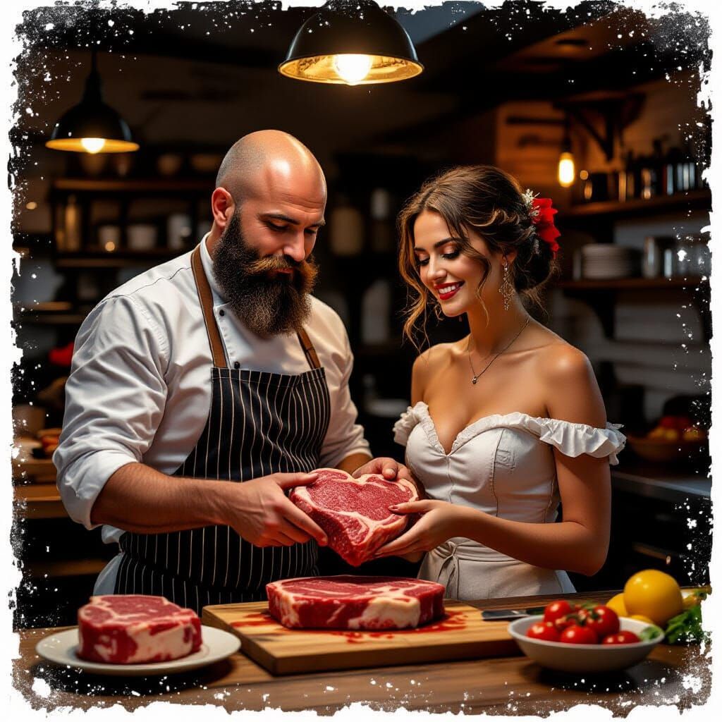 Romantic Butcher Offers Heart-Shaped Steak to Captivated Wom...