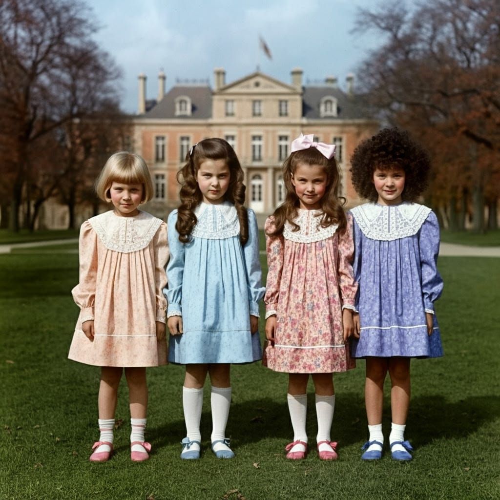 Vintage Girls in Front of Elegant Building