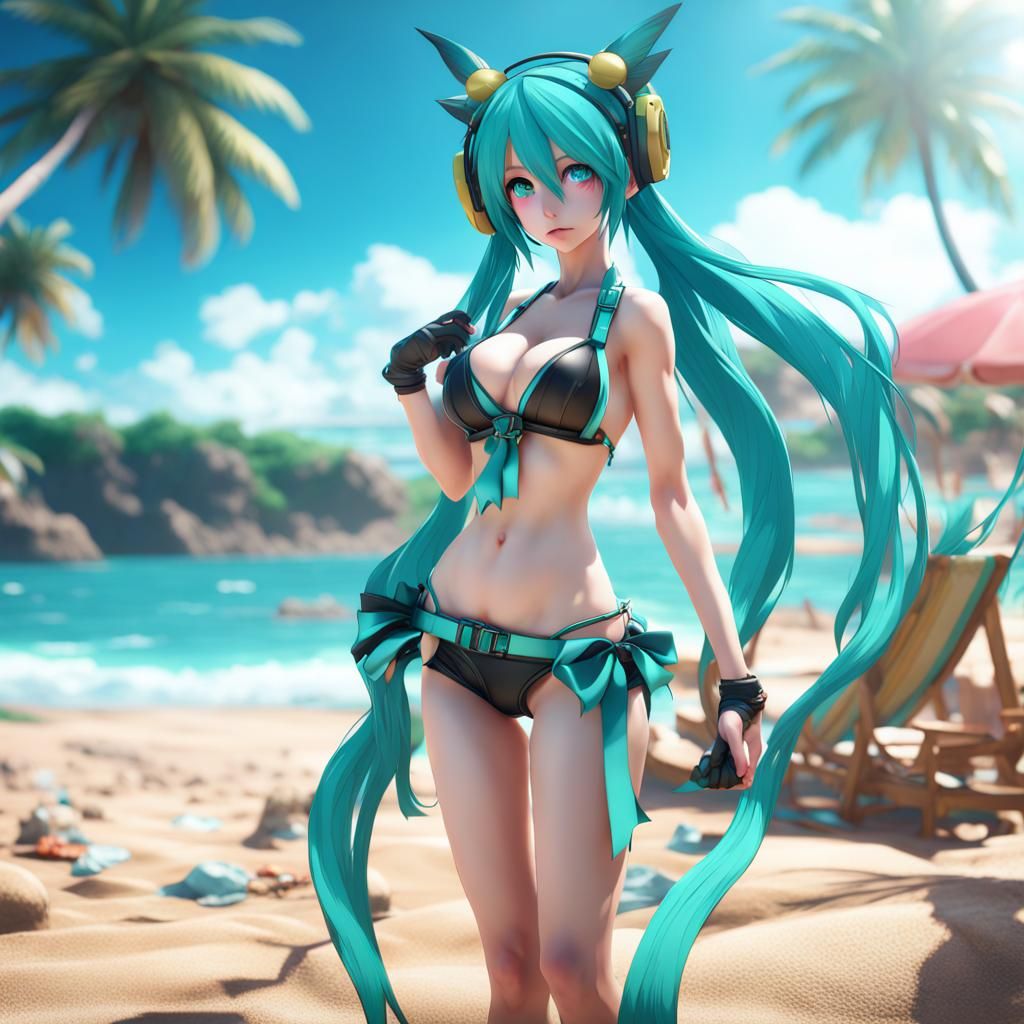 Hatsune Miku on the Beach: Fantasy Art