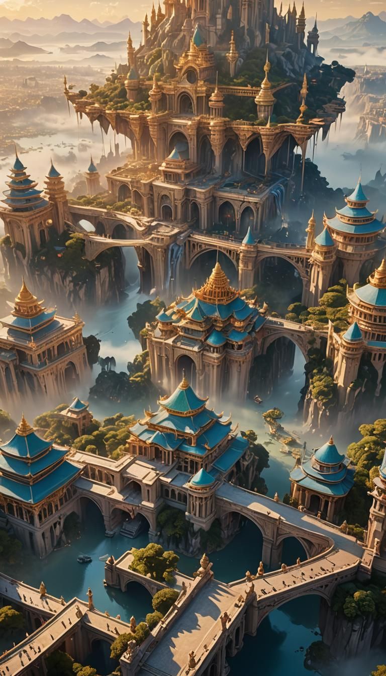 Majestic Floating City in Golden Light