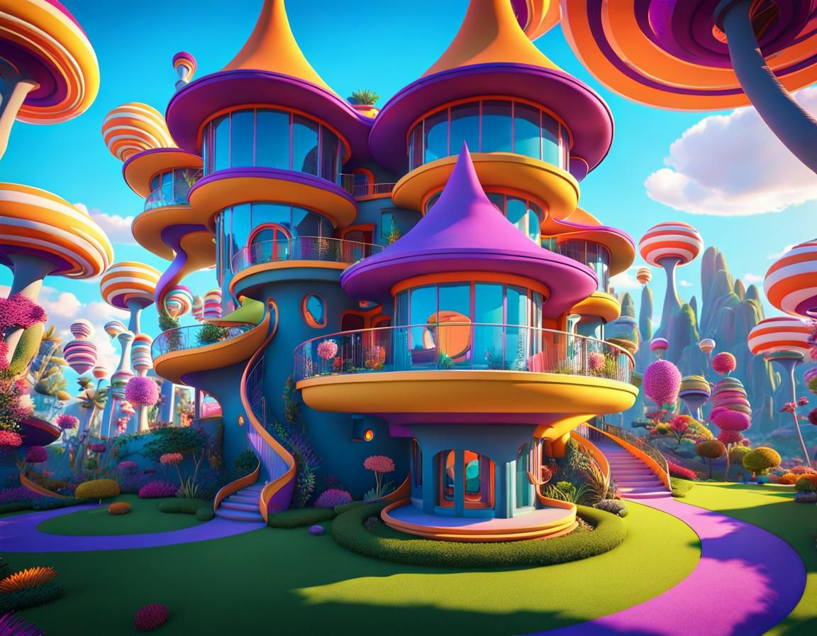Colorful Seussian Villa in a Psychedelic Wonderland