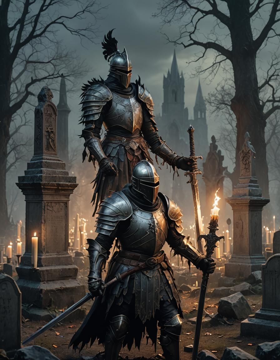 Undead Knight in Cemetery: Dark Fantasy Concept Art
