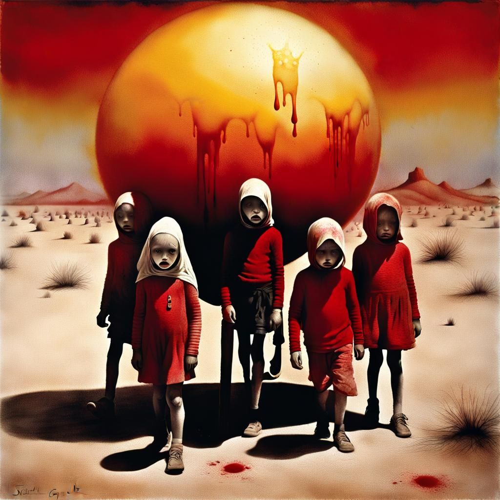 Sweaty Children Trudging Through Surreal Desert