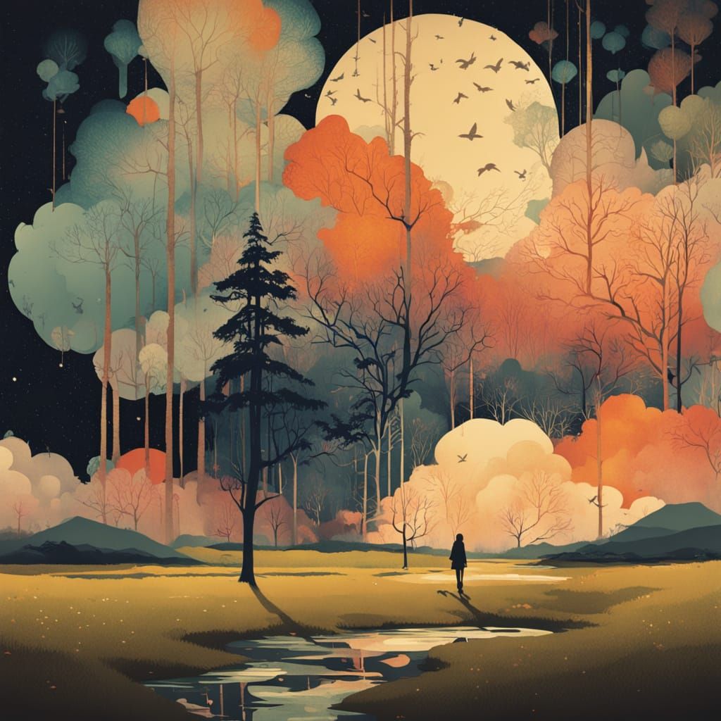 Surreal Starry Forest in Double Exposure Silhouette