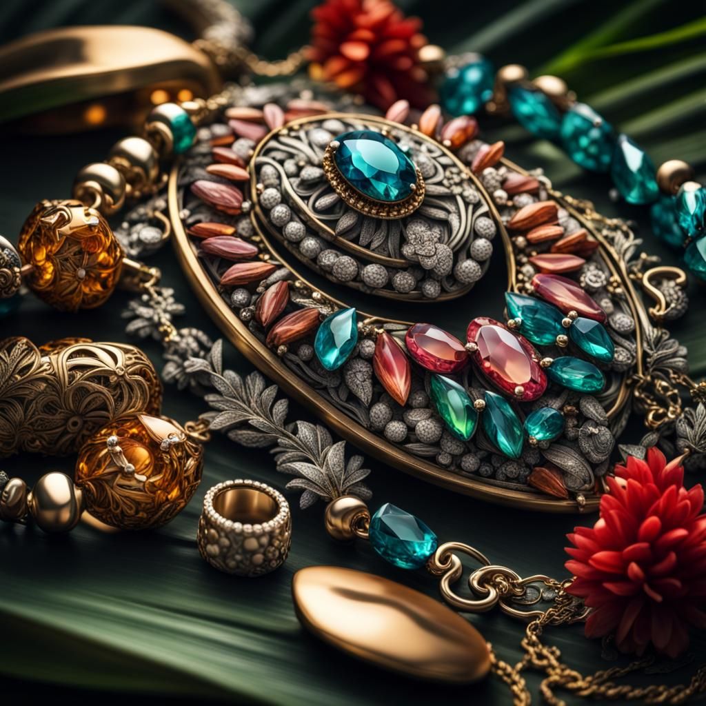Tropical Graffiti Jewelry with Gems in HDR