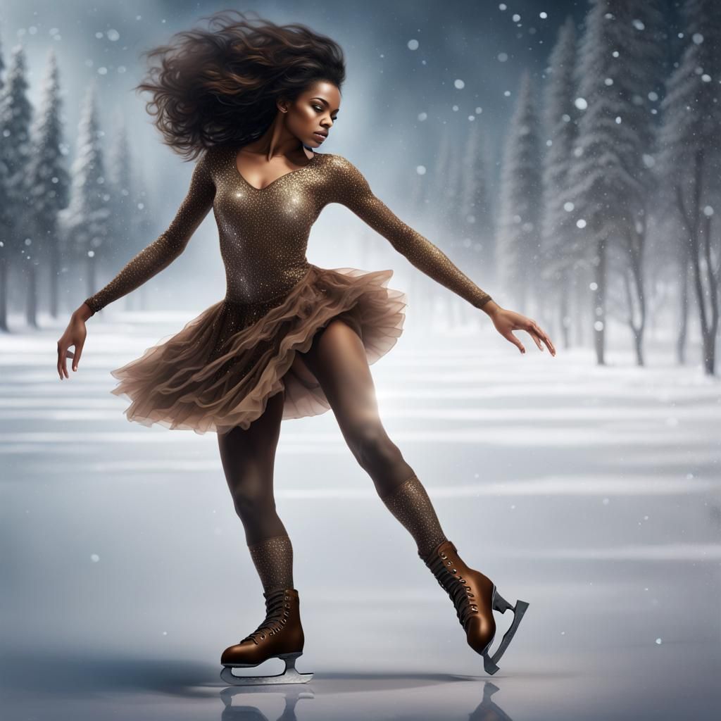 Figure Skater in Motion on Ice, Detailed Matte Painting