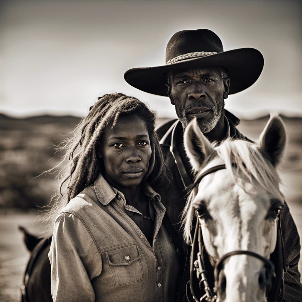 Black Cowboy and Cowgirl Portrait in Texas Desert