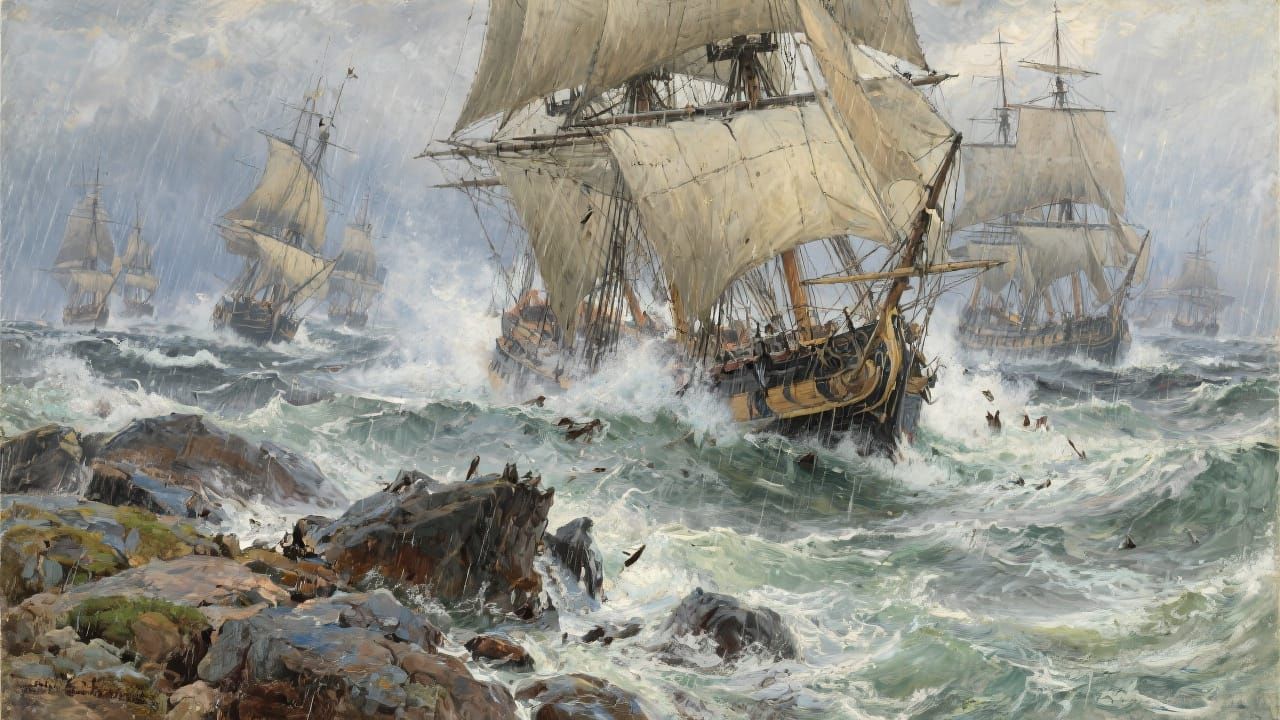 Sailing Ships in Stormy Seas as Classic Maritime Art