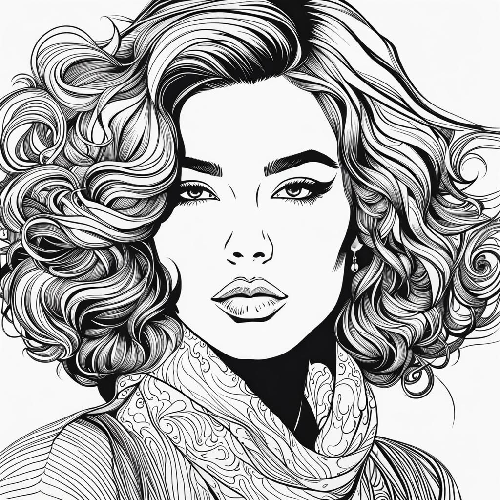 Elegant Woman Portrait in Line Art