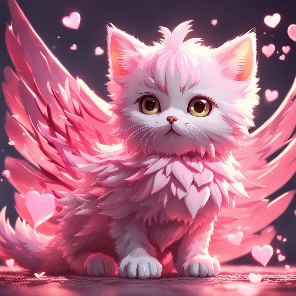 Kitten and Phoenix Fusion in Anime Style