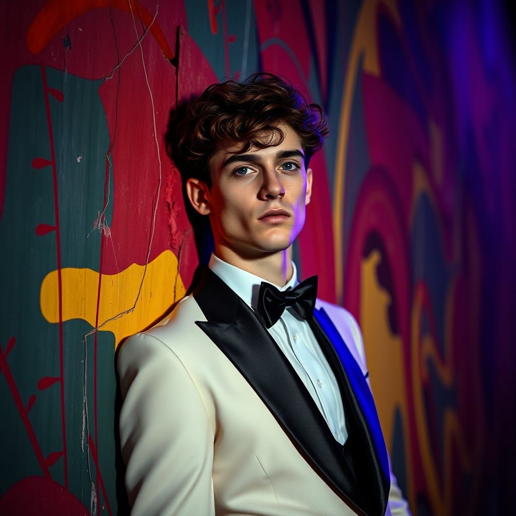 Elegant Man in Tuxedo at Party, Digital Painting