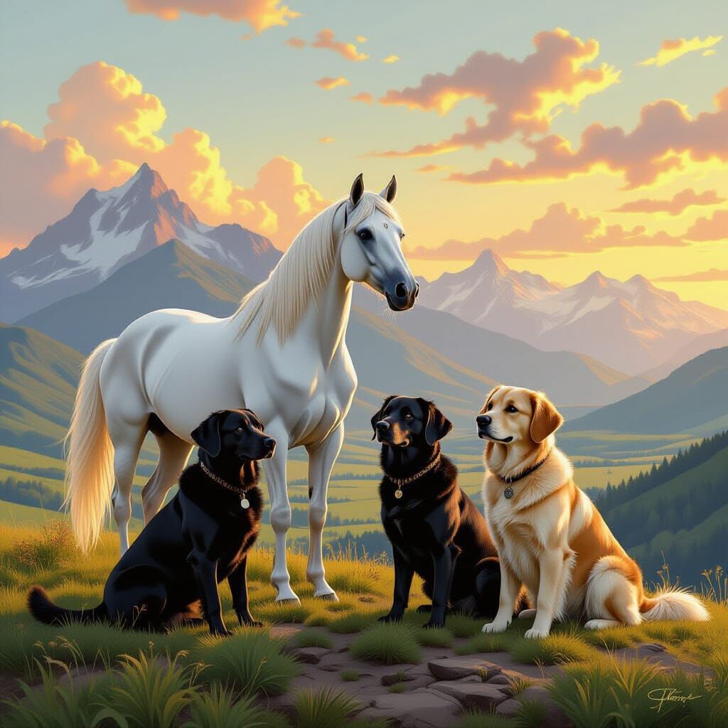 Arabian Mare, Labrador, and Retriever Overlook Vista