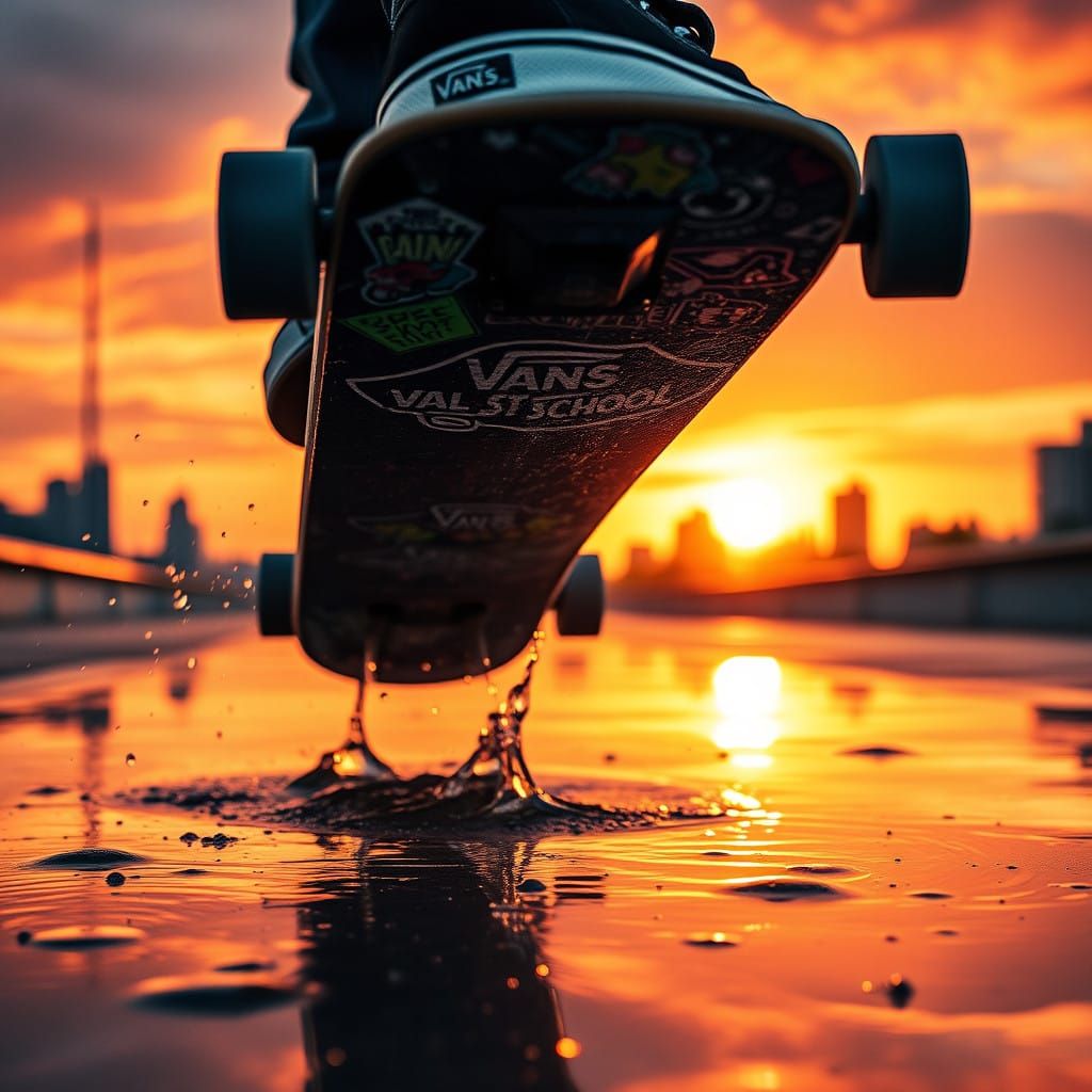 Skateboarder in Mid-Air, Gripping the Board, Against a Vibra...