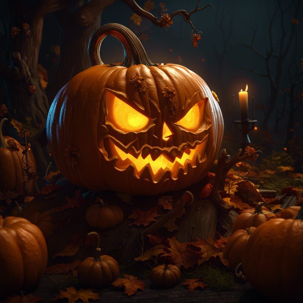 Intricately Carved Jack-o'-Lantern in Dark Fantasy Style