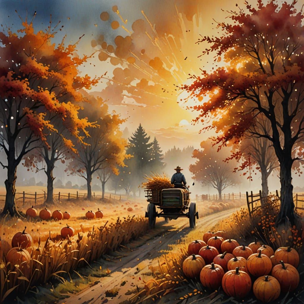 Autumn Rowan Branch Harvest Splatter Art