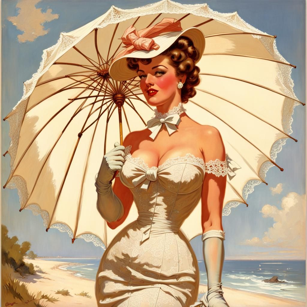 Belle Epoque Woman in Lace: Pin-Up Art